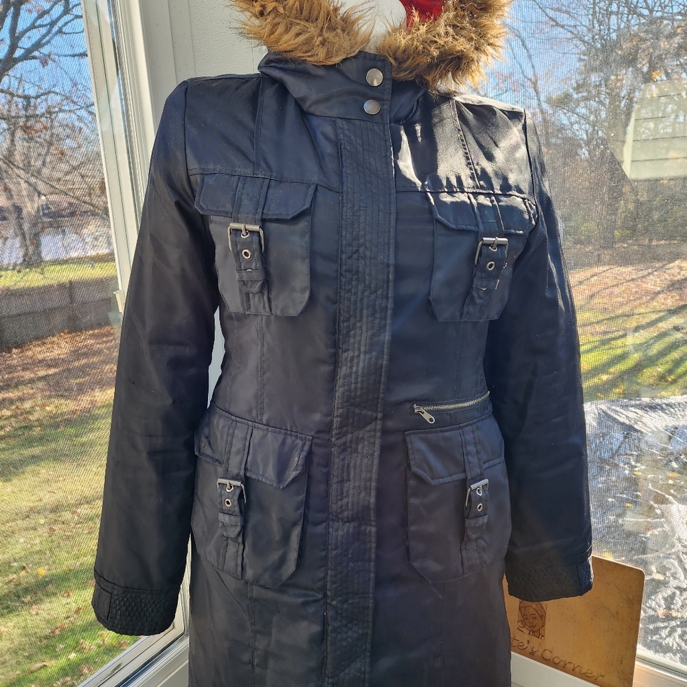 Weather Vane Black Waterproof Faux Fur Trim Hood Utility Insulated Down Coat - Picture 7 of 16